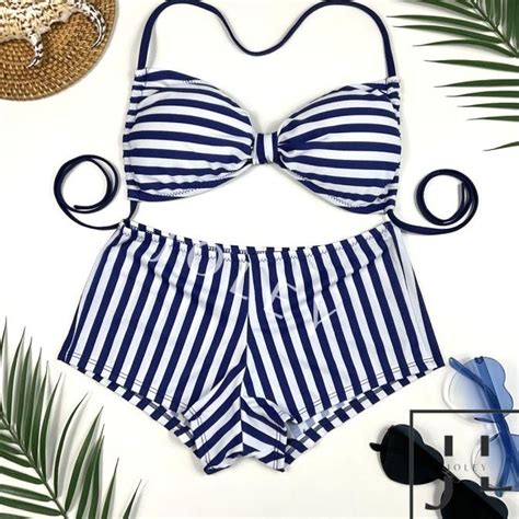 Jual COD NAIA WHITE NAVY LINE Bikini Set Bikini Pantai Baju