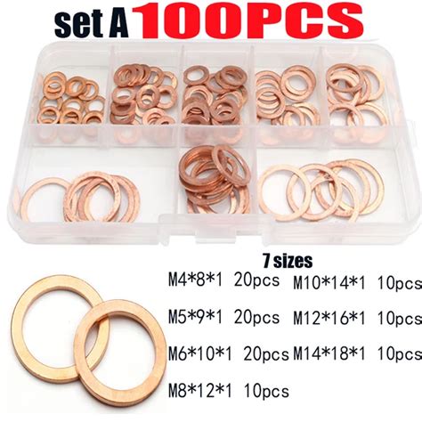 100 200 250 300 568pcs O Ring Copper Washer Gasket Set M4 M28 Flat Ring