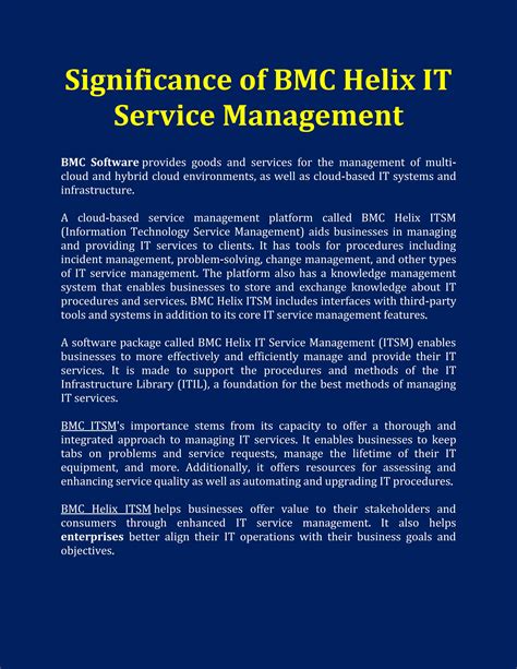 Significance Of Bmc Helix It Service Management By The Cloudaction Issuu