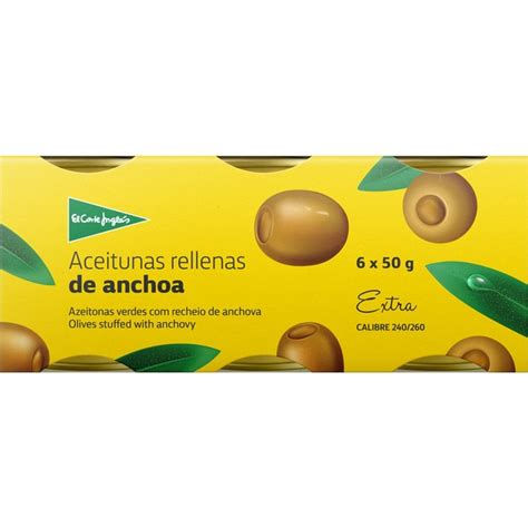 Comprar Aceitunas Rellenas De Anchoa Pack 6 Latas 50 G Neto Escurrido