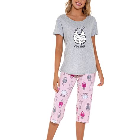 Lus Chic Womens Cute Pajama Set Cotton Capri Loungewear Soft Short