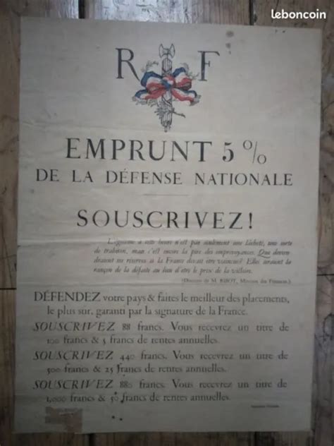 AFFICHE 1ER GUERRE mondiale Emprunt 5 Défense nationale 1914