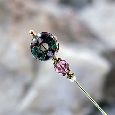 Plum Purple Cloisonne Hat Pin With Faceted Glass Choose Length Ladies