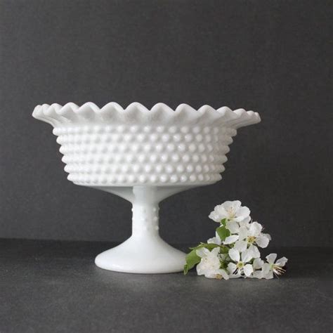 Vintage Le Smith Milk Glass Hobnail Compote Milk Glass Collection Hobnail Milk Glass White