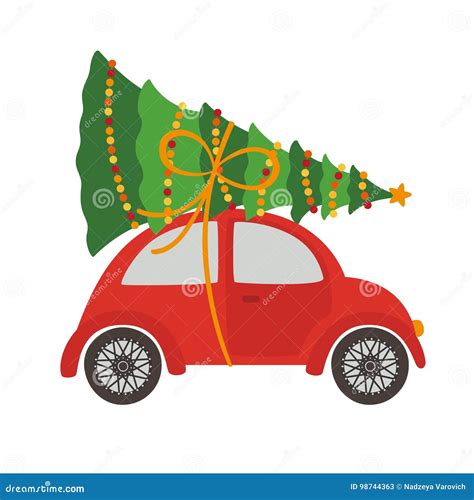 Car With Christmas Tree Stock Vector Illustration Of Roof 98744363