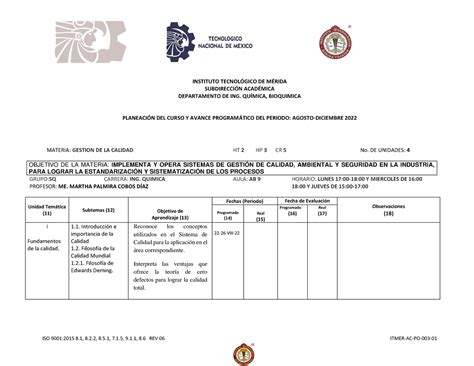 Itmer Ac Po Planeaci N Gc Curso Rev Instituto Tecnol