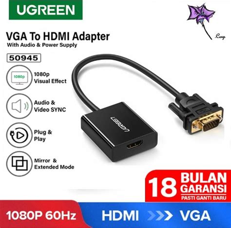 Jual Ugreen Adapter Converter Vga Male To Hdmi Female Fhd P Hz