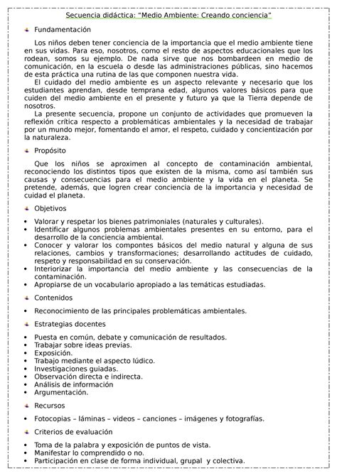 Secuencia didáctica medio ambiente Secuencia didáctica Medio