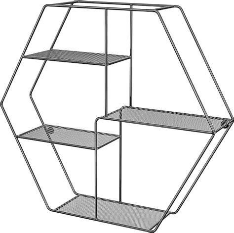 SONGMICS Vägghylla flytande hylla sexkantig med 4 hyllor i metall