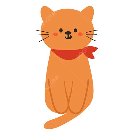 Lindo Gato De Dibujos Animados Con Bufanda Roja Png Gato Dibujos