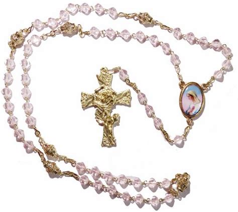 Pale Pink Mystical Rose Glass 6mm 5 Decade Rosary Beads Gold Paters