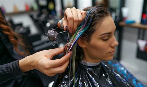 A Woman Is Getting Her Hair Done By A Hairdresser Premium Ai