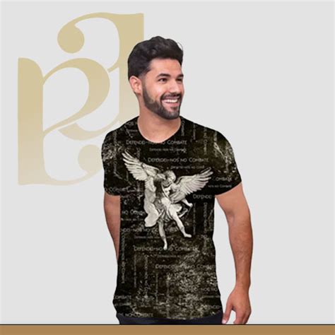 Camiseta S O Miguel Arcanjo Masculina Bege Loja Adrielle Lopes