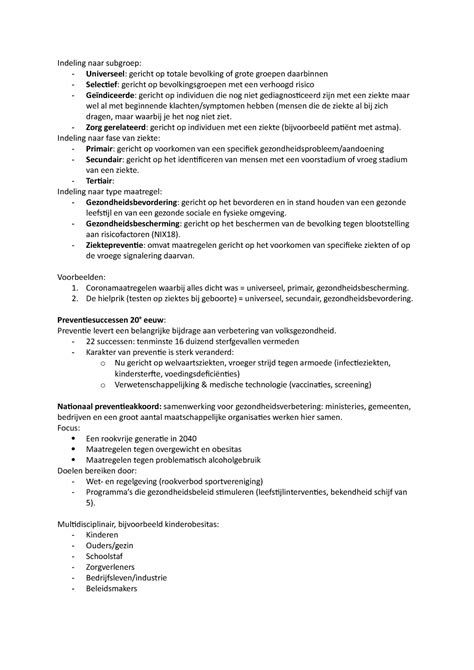 Hc Wc Preventie Hoorcollege Werkcollege Aantekeningen Indeling