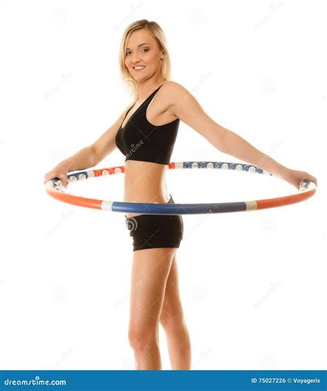 Sporty Fit Girl Doing Exercise With Hula Hoop Stock Photo Image Of