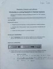 Exploring Limiting Reactants In Chemical Reactions Course Hero