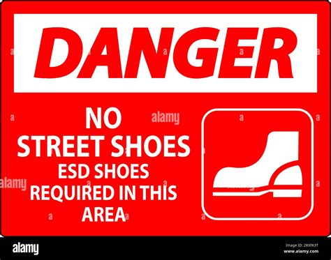 Danger Sign No Street Shoes ESD Shoes Required In This Area Stock