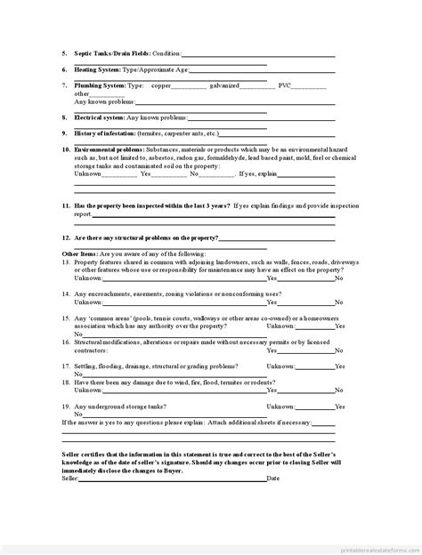 Free Printable Sellers Disclosure Statement Form Word