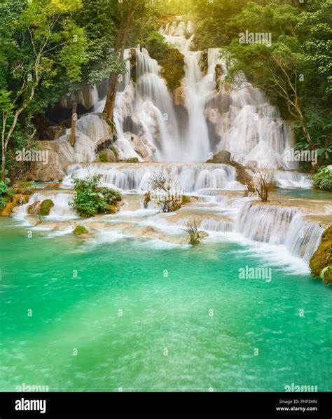 Tat Kuang Si Waterfalls Beautiful Landscape Laos Stock Photo Alamy