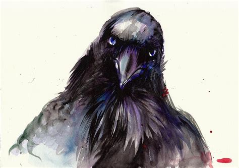 Dark Raven Head Detail - Crow Head Painting by Tiberiu Soos