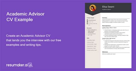 Academic Advisor Cv Example For 2024 Skills And Templates