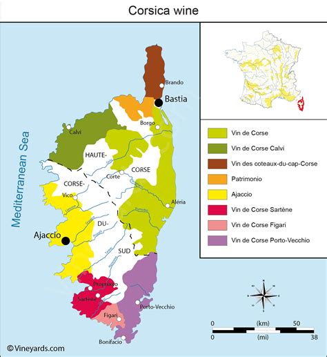 Corsica Map of Vineyards Wine Regions