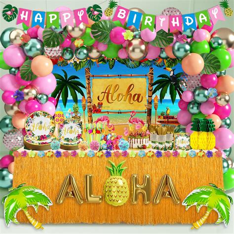 Luau Birthday Party Decorations 323pcs Hawaiian Tropical Aloha Party Supplies For