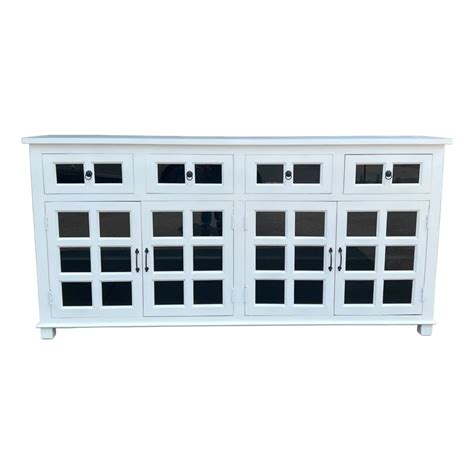 Coastal White Smoked Glass Door Credenza - JW Home