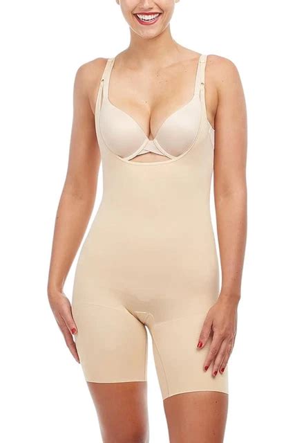 SPANX WOMEN S POWER Open Bust Mid Thigh Bodysuit Soft Nude 25 06