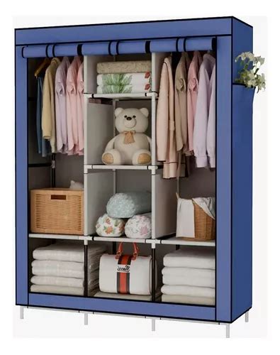 Guarda Roupa Dobr Vel Organizador De Roupa Cinza Portas Cor Azul