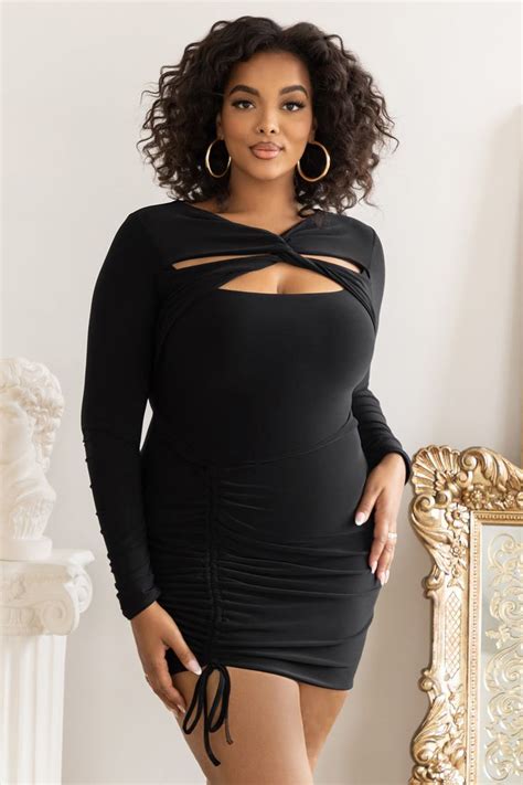 Mini Dress Uk Twist Front Happy Hour Night Out Ruching Curves