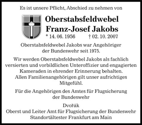 Traueranzeigen Von Franz Josef Jakobs Saarbruecker Zeitung Trauer De