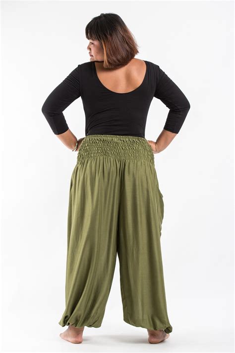 Plus Size Solid Color Womens Harem Pants In Olive