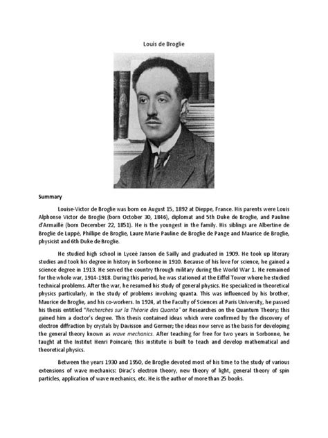 Louis de Broglie Biography.docx | Quantum Mechanics | Mathematical Physics