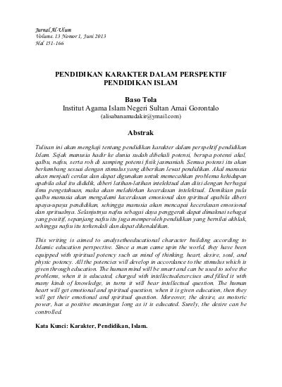 View Of Pendidikan Karakter Dalam Perspektif Pendidikan Islam