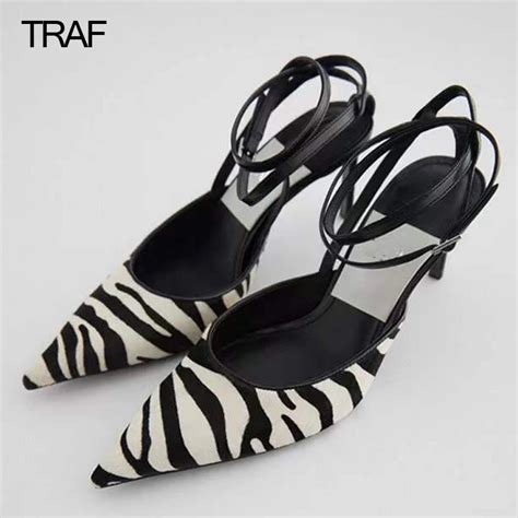 TRAF Sandalias De Tac N Alto Con Estampado De Cebra Para Mujer Zapatos