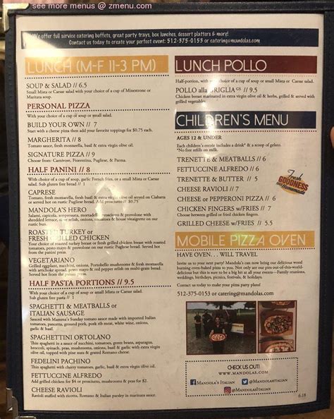 Menu At Mandola S Italian Kitchen Restaurant Cedar Park