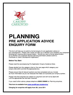 Fillable Online Caerdydd Gov Pre Application Advice Enquiry Form