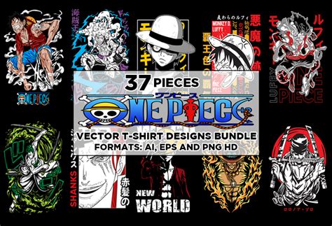 37 One Piece Anime Vector T-shirt Designs Bundle #1 - Buy t-shirt designs