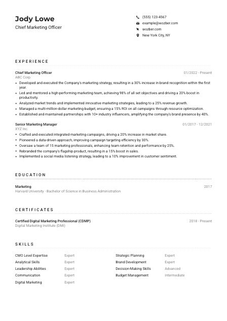 Chief Marketing Officer CV Example