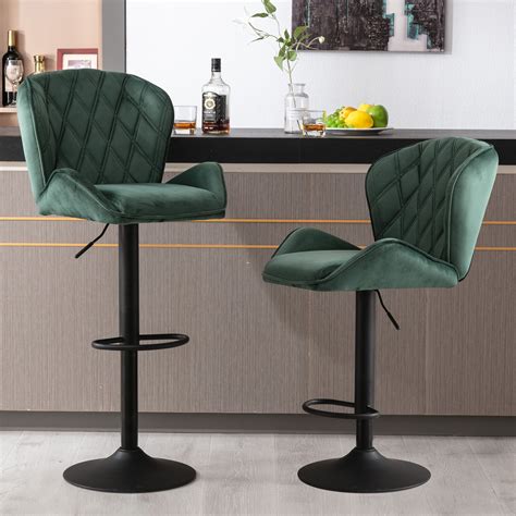 WOLMICS Bar Stools Set Of 2 Back And Armrest Velvet Elegant Modern Bar