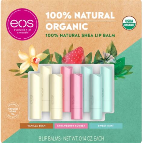 Eos 100 Natural And Organic Lip Balm Stick 014 Ounce 8 Count