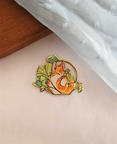 Ginkgo Cat Hard Enamel Pin Gold T For Cat Lovers Orange Tabby Black