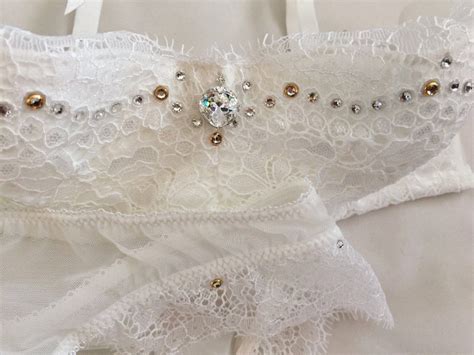 White Lace Swarovski Crystal Bra And Panties Set 32c Etsy