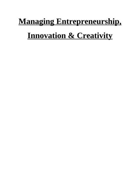 Managing Entrepreneurship Innovation Creativity