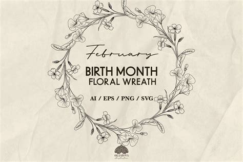 Birth Month Flower Wreath Svg February Birth Month Flower Frame Svg