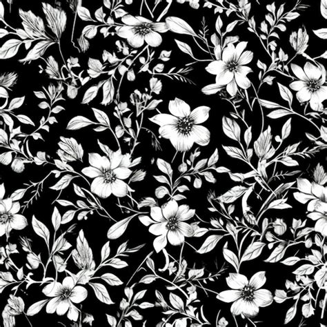 Premium AI Image | A black and white floral pattern with white flowers.