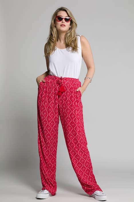 Ogee Print Elastic Waist Straight Leg Rose Fit Pants Comfort Pants