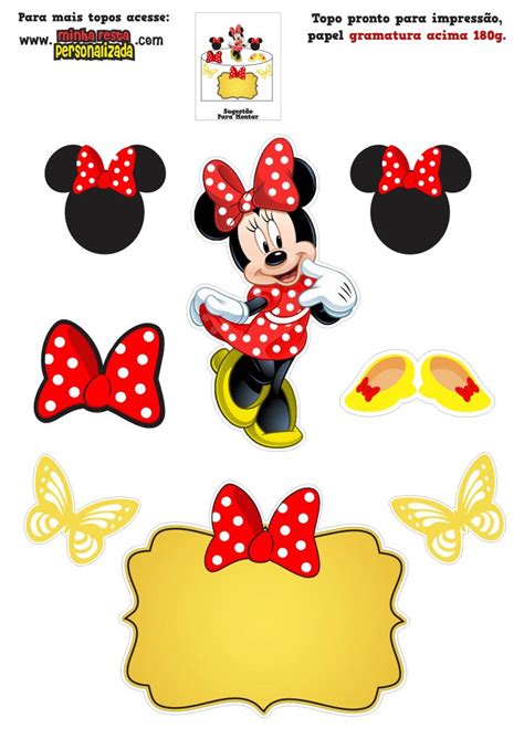 Topos De Bolo Minnie Vermelha Pronto Para Imprimir