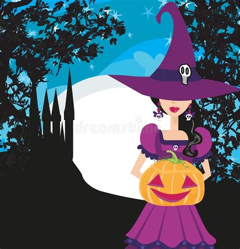 Illustration Of Witch With Halloween Pumpkin Stock Vector